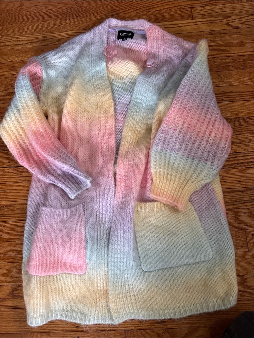 HEIMISH USA Pastel Ombre Open-Front Cardigan in Pink, Yellow, Blue, Cream
